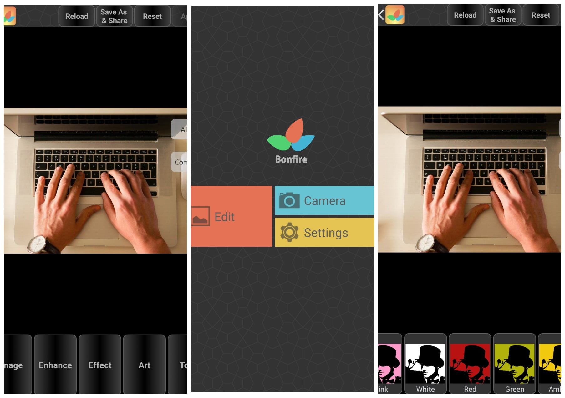 На фото изображено приложение Bonfire Photo Editor Pro
