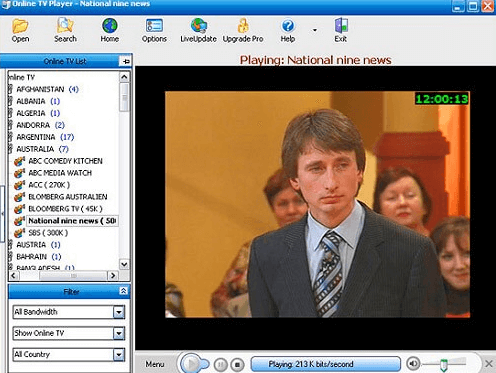 На фото изображена программа для ПК Online tv player.