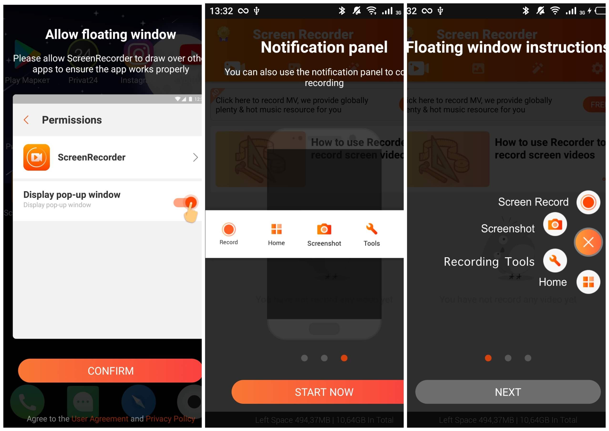 На фото изображена программа для Андроид Screen recorder.