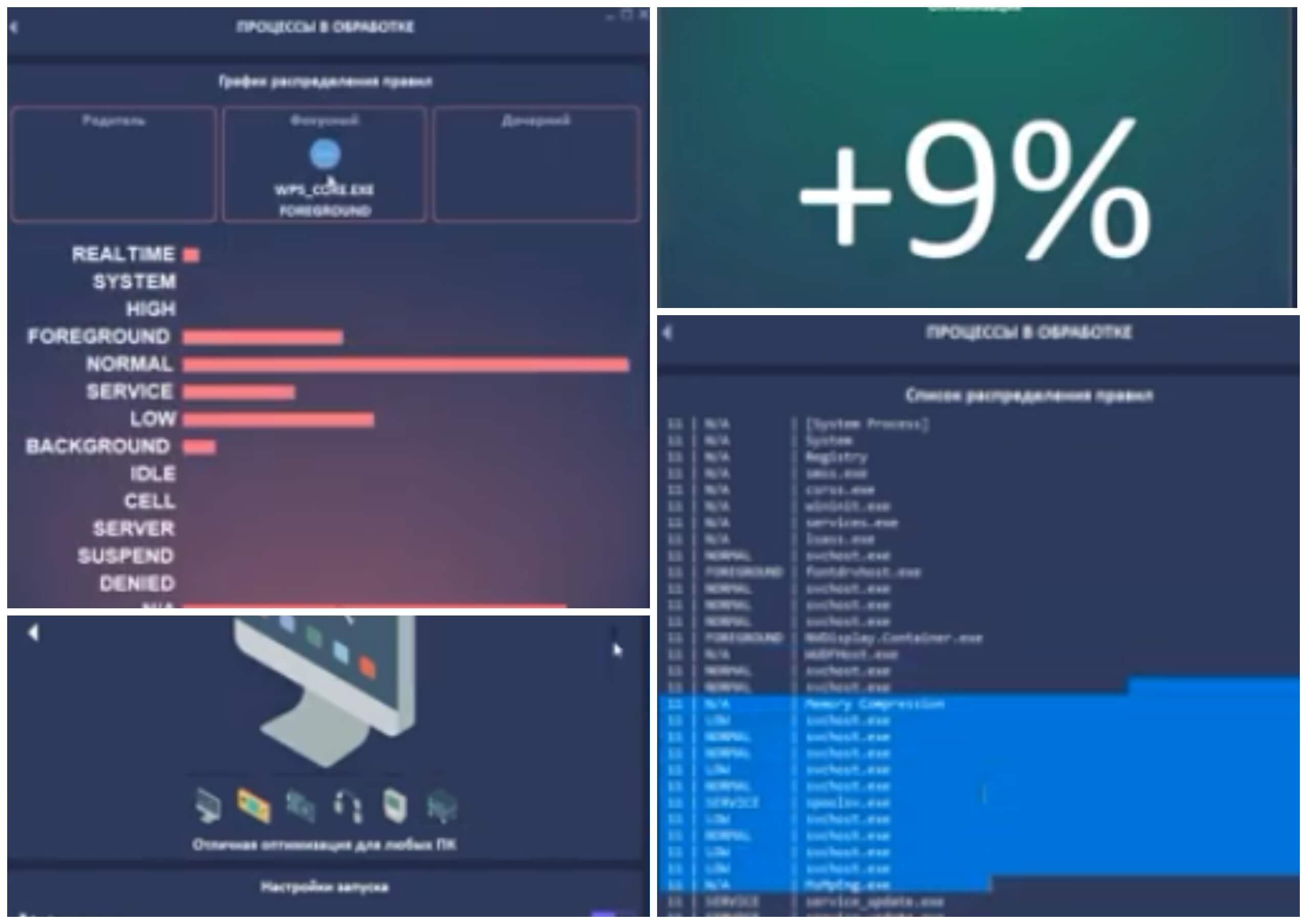 На фото изображена программа для оптимизации ПК Wps performance station.