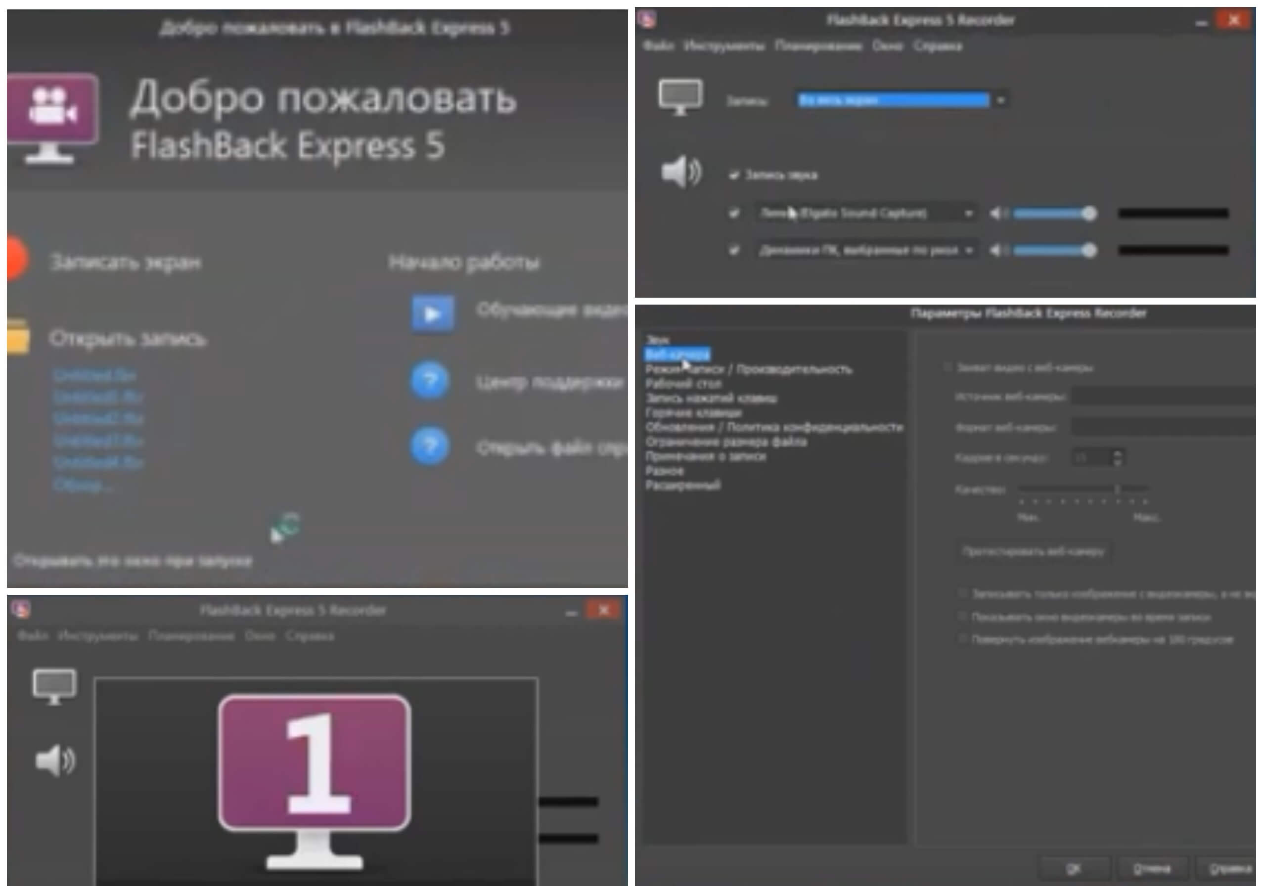 На фото изображена программа для записи видео Blueberry FlashbBack Express recorder.
