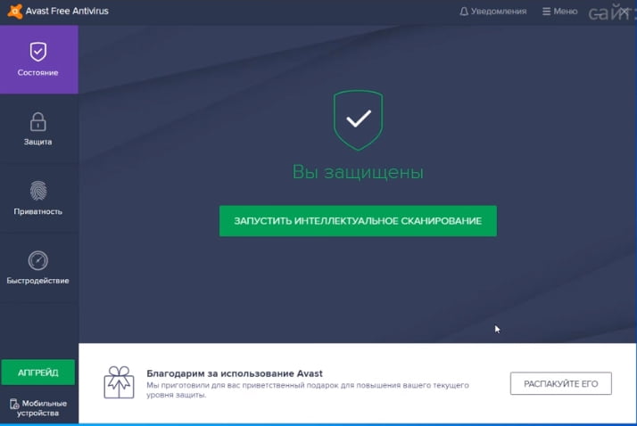 На фото изображен антивирус Avast Fre.