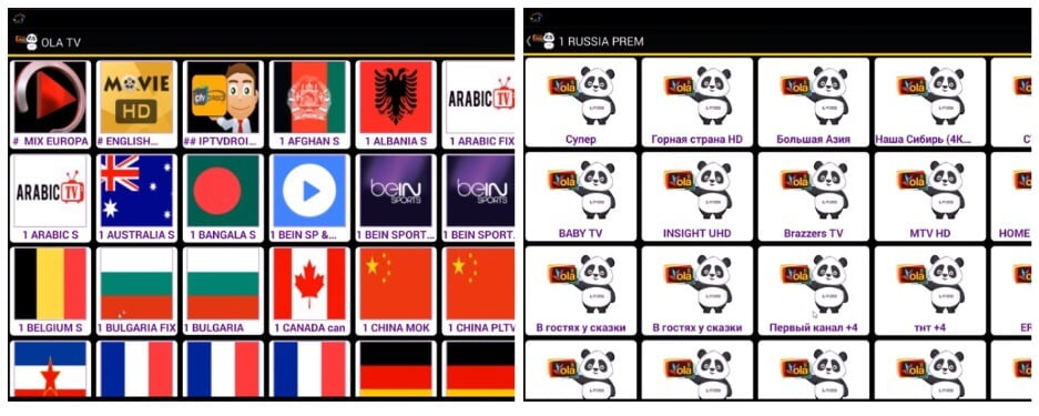 На фото изображено приложение OLA TV.