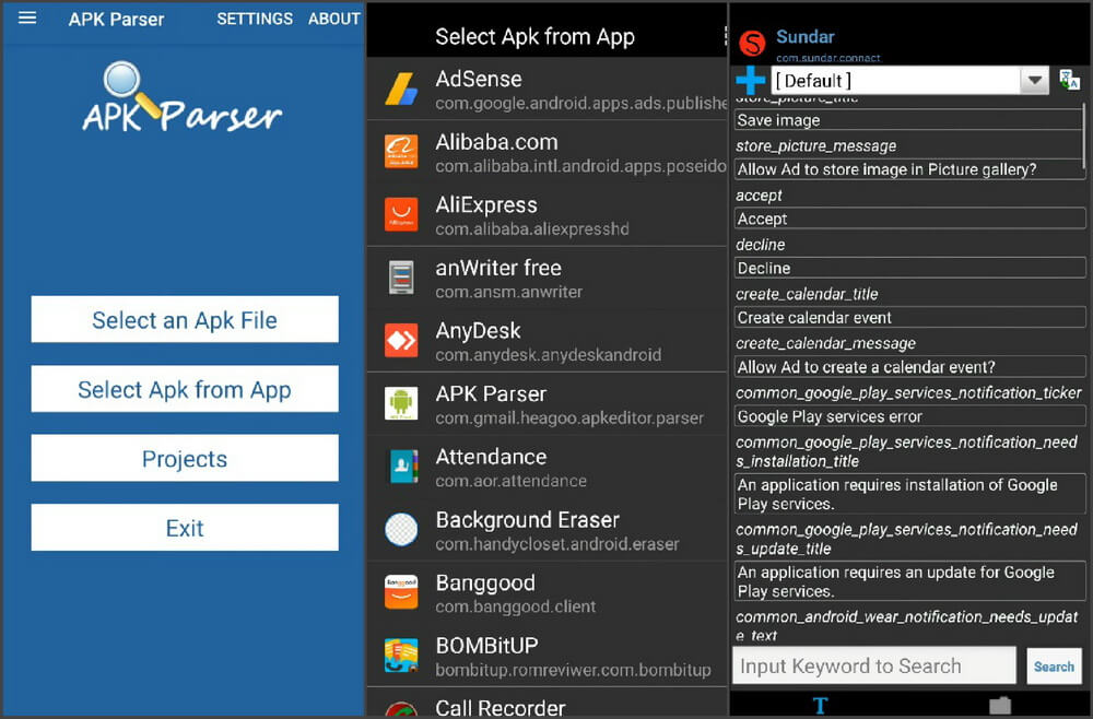 На фото изображена программа APK Parser.
