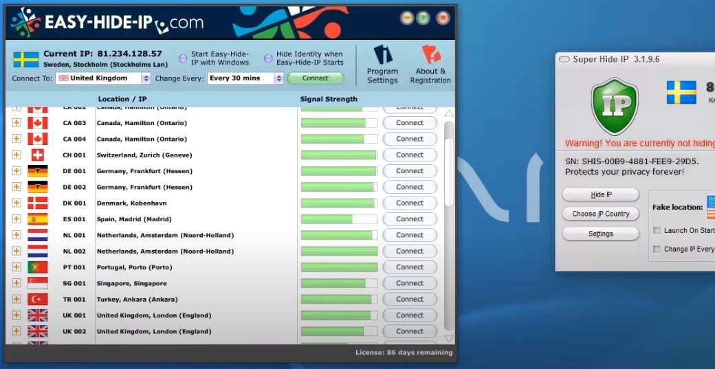 На фото изображен софт Easy hide ip.