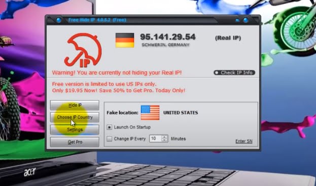 На фото изображена программа Free hide ip.