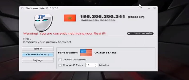 На фото изображен Platinum hide ip.